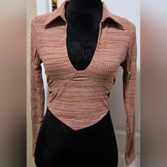 Rust Back Self-Tie Collared Crop Top #379-384 - Picture 6 of 7
